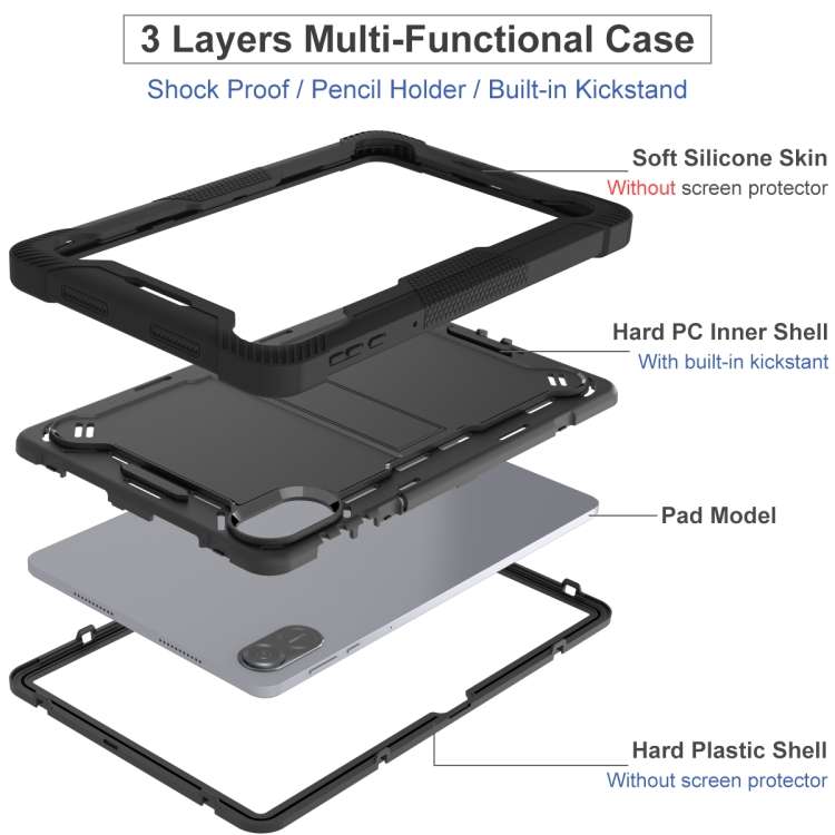 For Honor Pad X9 Shockproof Silicone Hybrid PC Tablet Case with Holder(Black)