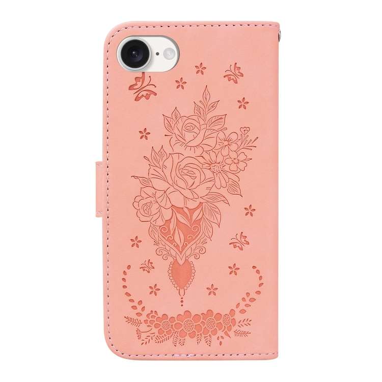 For iPhone SE 2024 Butterfly Rose Embossed Leather Phone Case(Pink)