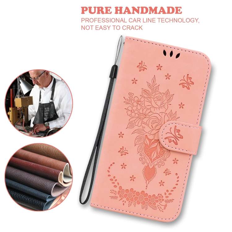 For iPhone SE 2024 Butterfly Rose Embossed Leather Phone Case(Pink)