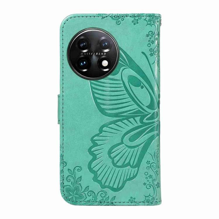For OnePlus 11 5G Swallowtail Butterfly Embossed Leather Phone Case(Green)