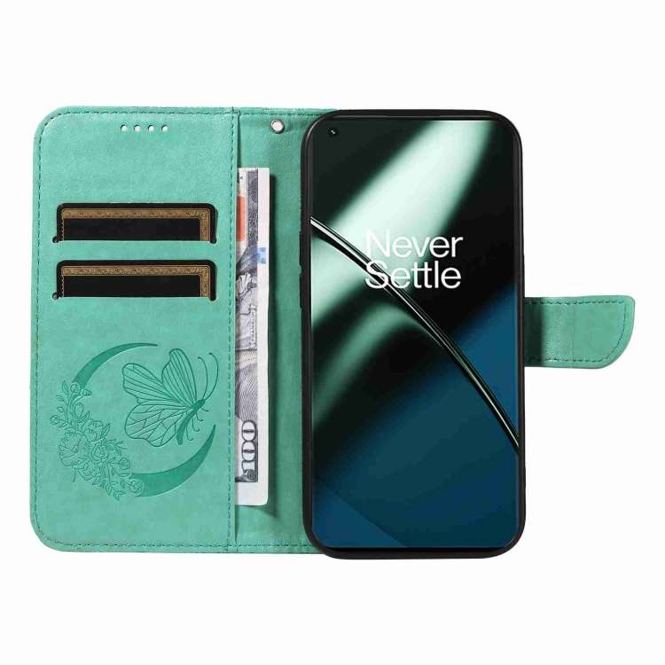 For OnePlus 11 5G Swallowtail Butterfly Embossed Leather Phone Case(Green)