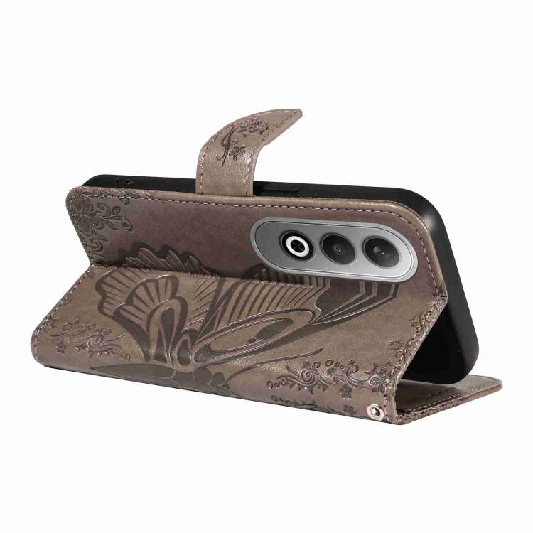 For OnePlus Nord CE4 Swallowtail Butterfly Embossed Leather Phone Case(Grey)