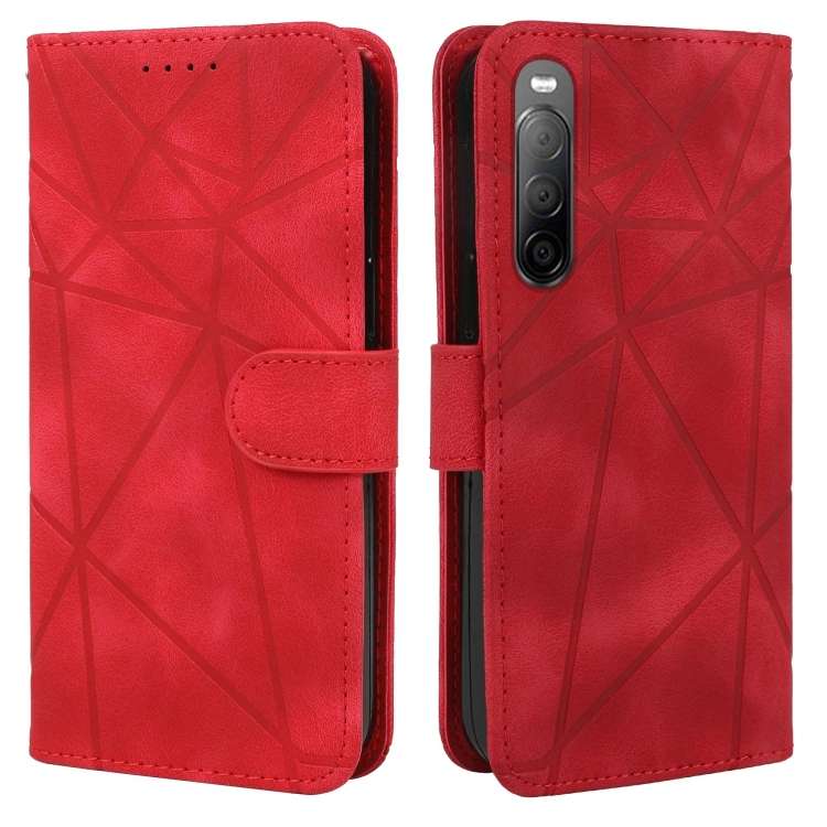 For Sony Xperia 10 V Skin Feel Geometric Lines Leather Phone Case(Red)