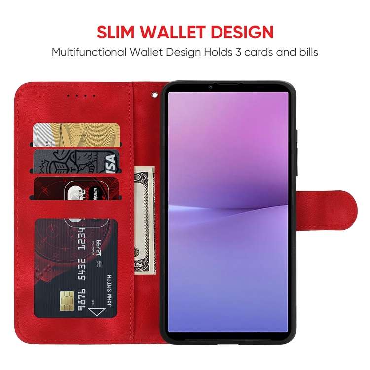 For Sony Xperia 10 V Skin Feel Geometric Lines Leather Phone Case(Red)