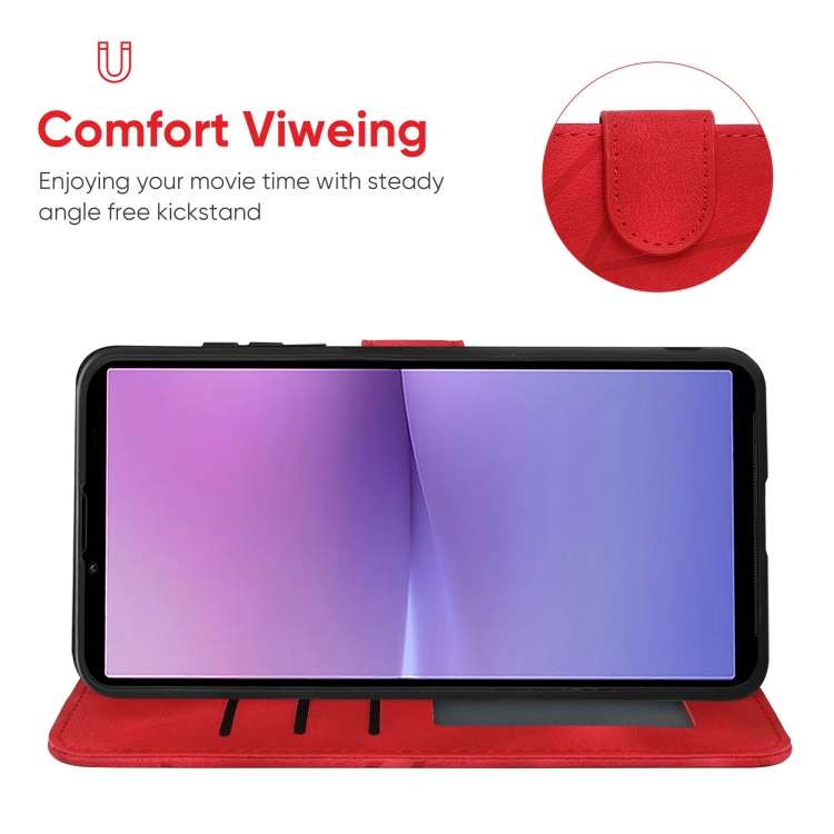 For Sony Xperia 10 V Skin Feel Geometric Lines Leather Phone Case(Red)