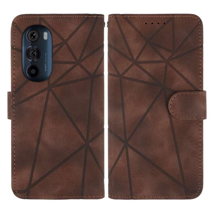 For Motorola Edge+ 2022 Skin Feel Geometric Lines Leather Phone Case(Brown)