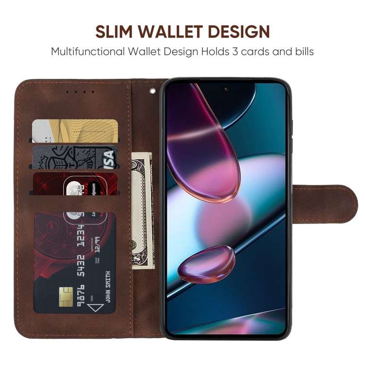 For Motorola Edge+ 2022 Skin Feel Geometric Lines Leather Phone Case(Brown)
