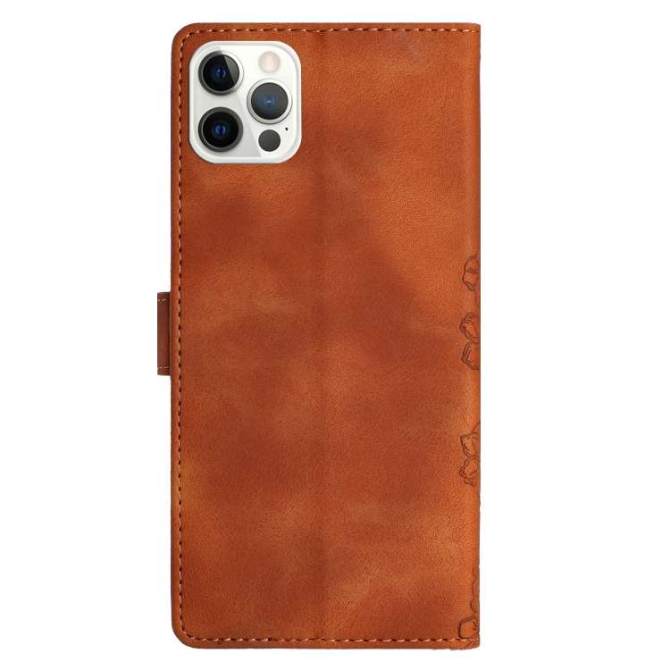For iPhone 13 Pro Max Cherry Blossom Butterfly Skin Feel Embossed PU Phone Case(Brown)