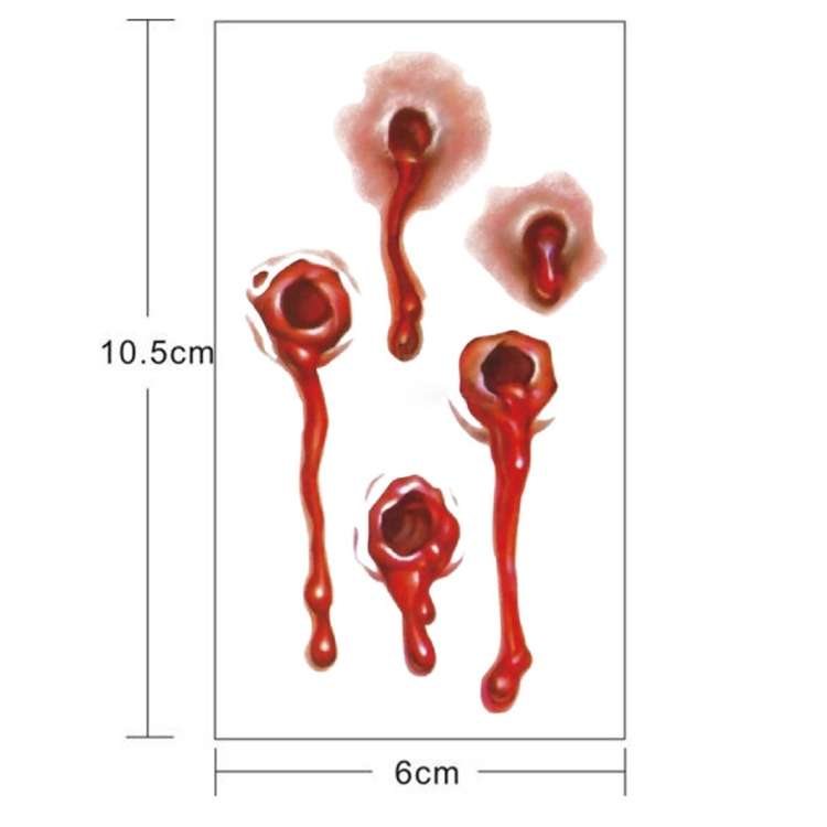 S-251 100 PCS Halloween Terror Realistic Bullet Wound Blood Temporary Tattoo Sticker