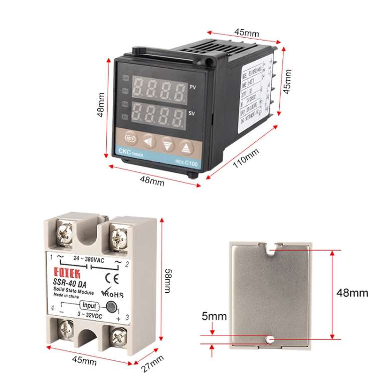 4400W REX-C100 Thermostat + Heat Sink + Thermocouple + SSR-40 DA Solid State Module Intelligent Temp