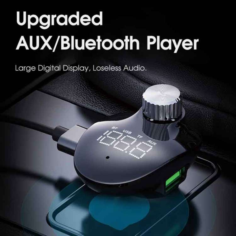 ROCK SPACE B302 18W QC3.0 Dual USB Digital Display Bluetooth Car Charger, Support 64GB U Disk & TF C