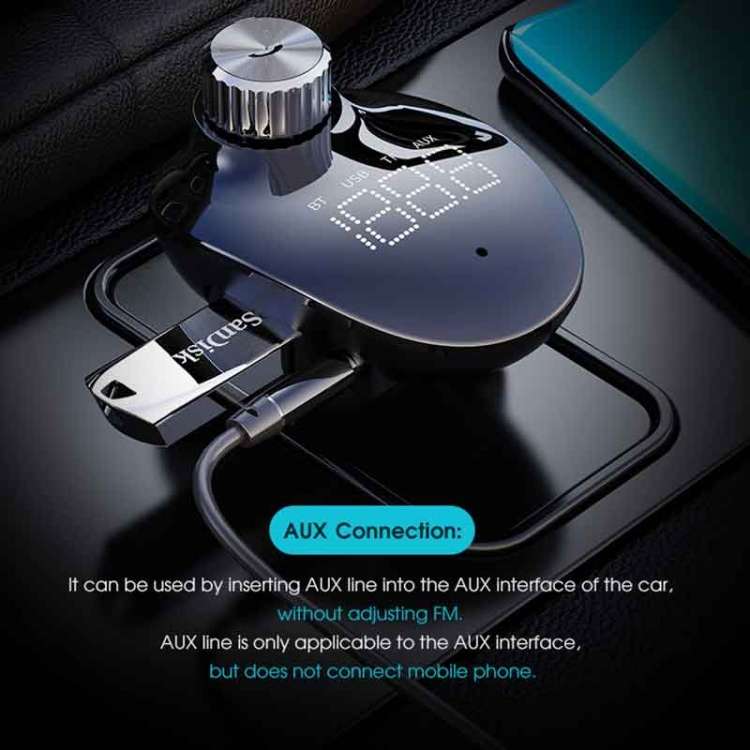 ROCK SPACE B302 18W QC3.0 Dual USB Digital Display Bluetooth Car Charger, Support 64GB U Disk & TF C