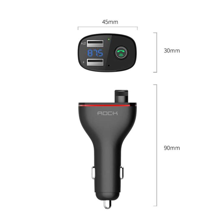 Rock B300 Wireless Bluetooth V4.2 FM Transmitter Radio Adapter Car Charger, With Dual USB Output & H