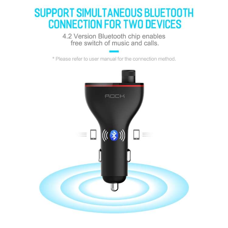 Rock B300 Wireless Bluetooth V4.2 FM Transmitter Radio Adapter Car Charger, With Dual USB Output & H