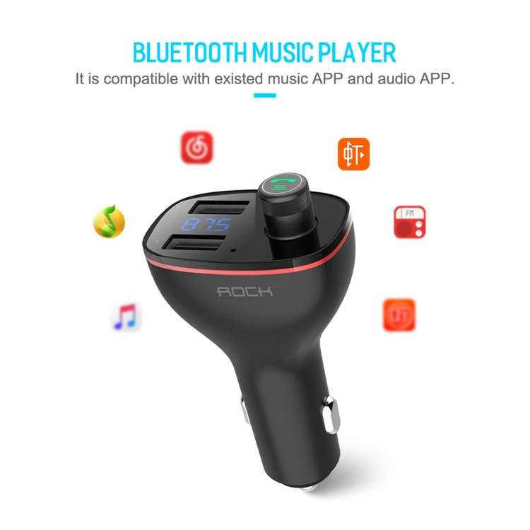 Rock B300 Wireless Bluetooth V4.2 FM Transmitter Radio Adapter Car Charger, With Dual USB Output & H