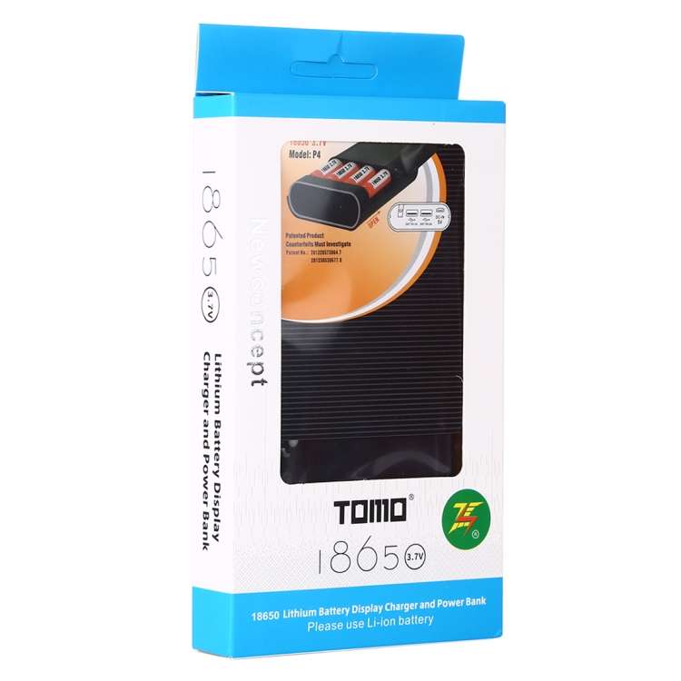 TOMO P4 USB Smart 4 Battery Charger with  Indicator Light for 18650 Li-ion Battery (Black)