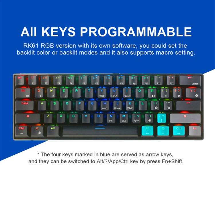 RK61 61 Keys Bluetooth / 2.4G Wireless / USB Wired Three Modes Brown Switch Tablet Mobile Gaming Mec