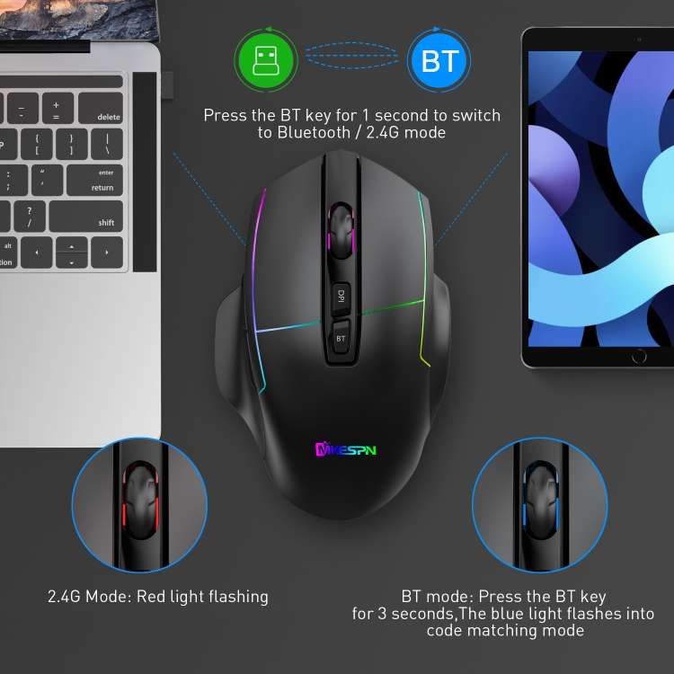 MKESPN X11 Bluetooth Three-modes Charging Wireless RGB Gaming Mouse