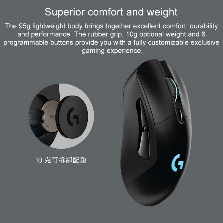 Logitech G703 LIGHTSPEED 16000 DPI 6 Programmable Buttons HERO 16K Sensor RGB Backlight Wireless Opt