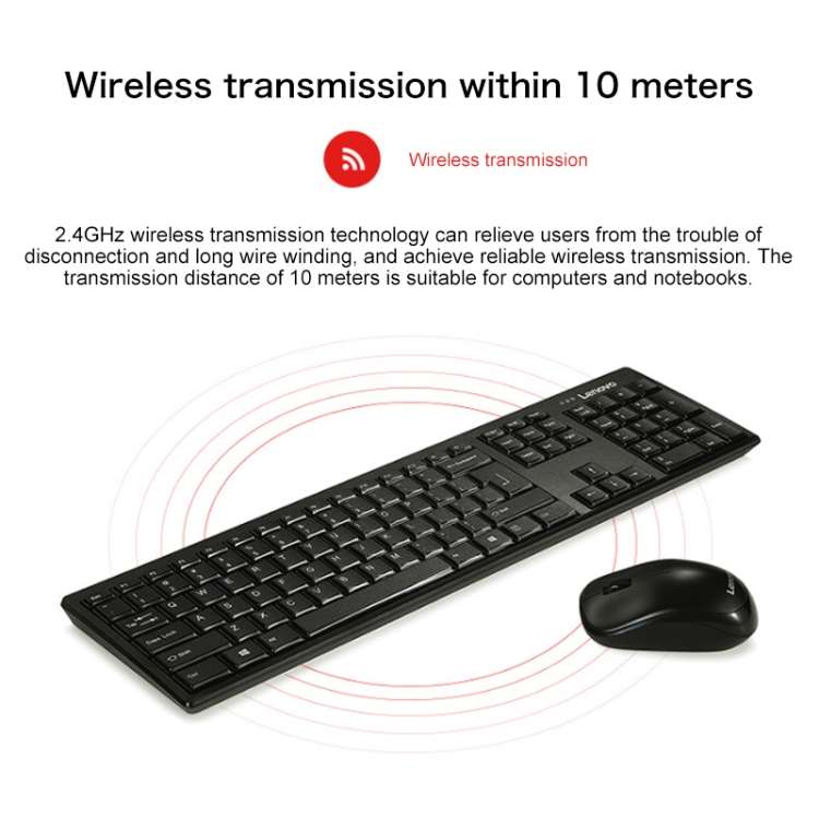 Lenovo KN100 Simple Wireless Keyboard Mouse Set (Black)
