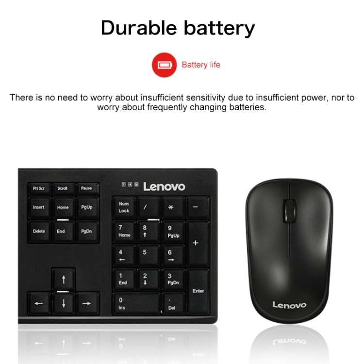 Lenovo KN100 Simple Wireless Keyboard Mouse Set (Black)