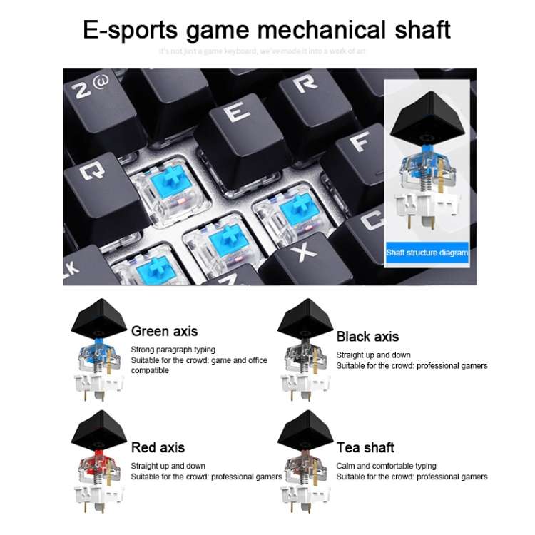 AULA S2016 104-keys Square Key Cap Mixing Light Mechanical Blue Switch Metal Panel Wired USB Gaming
