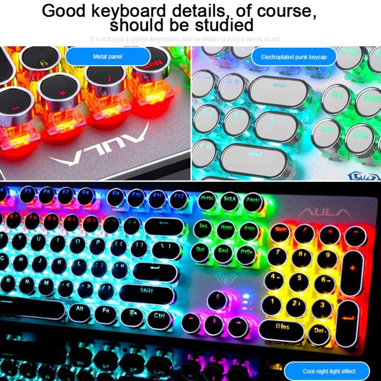 AULA S2016 104-keys Square Key Cap Mixing Light Mechanical Blue Switch Metal Panel Wired USB Gaming