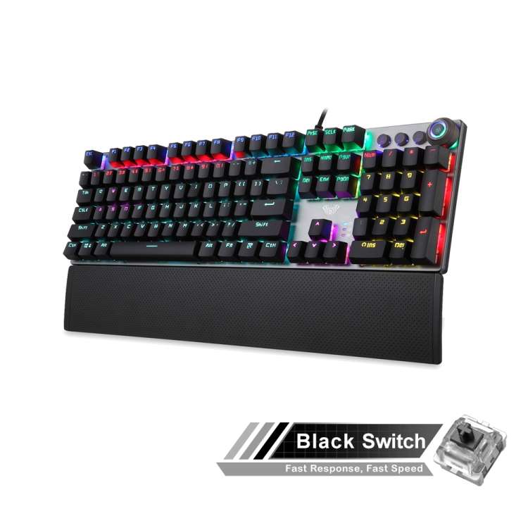AULA F2088 108 Keys Mixed Light Mechanical Black Switch Wired USB Gaming Keyboard with Metal Button(