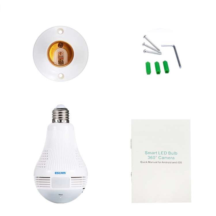 ESCAM QP136 Light Bulb 360 Degrees VR Panoramic 1.3MP WiFi Camera, Support Motion Detection, Alarm M