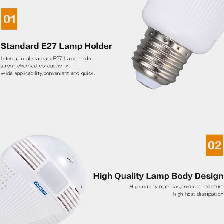 ESCAM QP136 Light Bulb 360 Degrees VR Panoramic 1.3MP WiFi Camera, Support Motion Detection, Alarm M