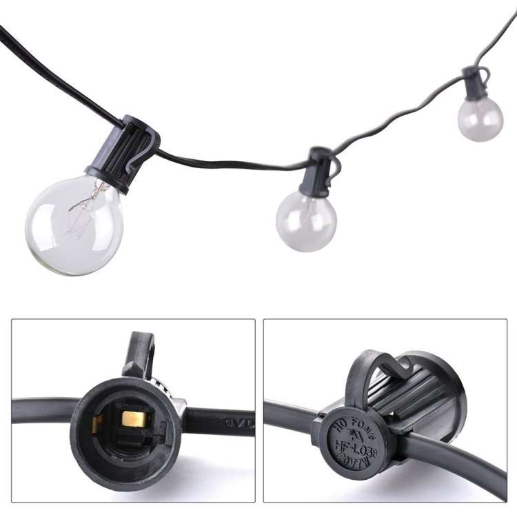 G40-EU-25 G40 7.6m 175W E12 IP44 Waterproof Retro Filament Bulb String Light, 25 Bulbs LED Decorativ
