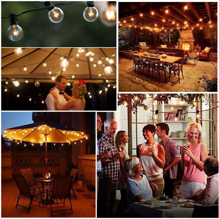 G40-EU-25 G40 7.6m 175W E12 IP44 Waterproof Retro Filament Bulb String Light, 25 Bulbs LED Decorativ