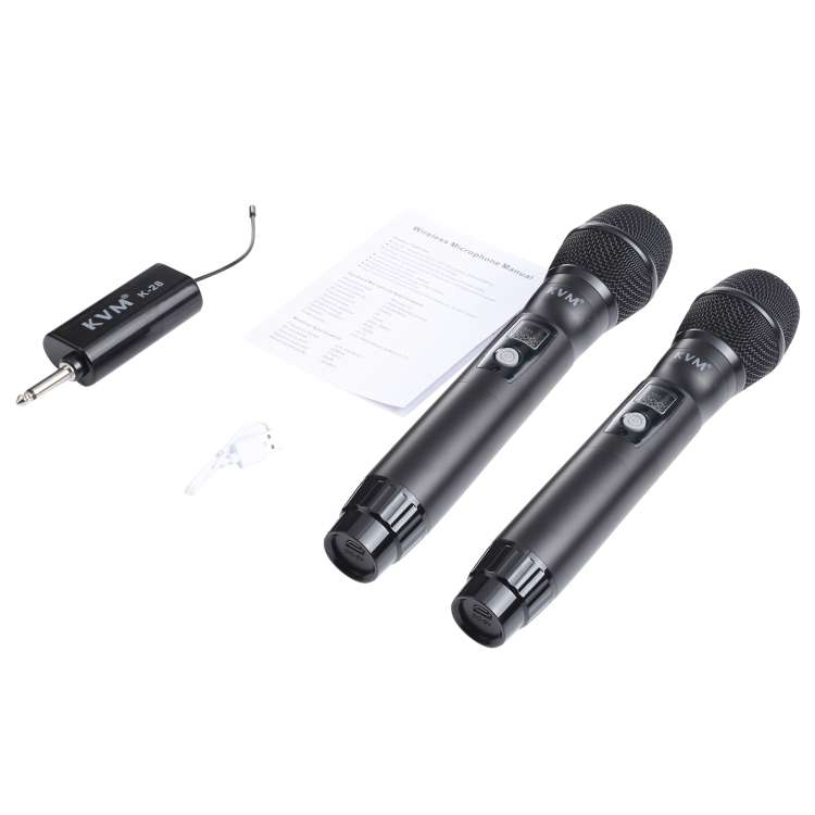 KVM KV-28 1-to-2 Handheld UHF/VHF Wireless Microphones with Receiver(Black)