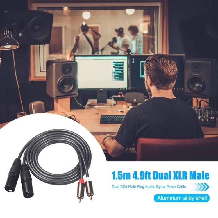 366119-15 2 RCA Male to 2 XLR 3 Pin Male Audio Cable, Length: 1.5m