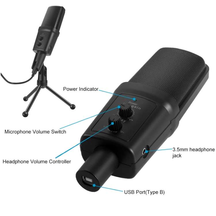 Yanmai SF-970 Professional Condenser Sound Recording Microphone with Tripod Holder & USB Cable , Cab