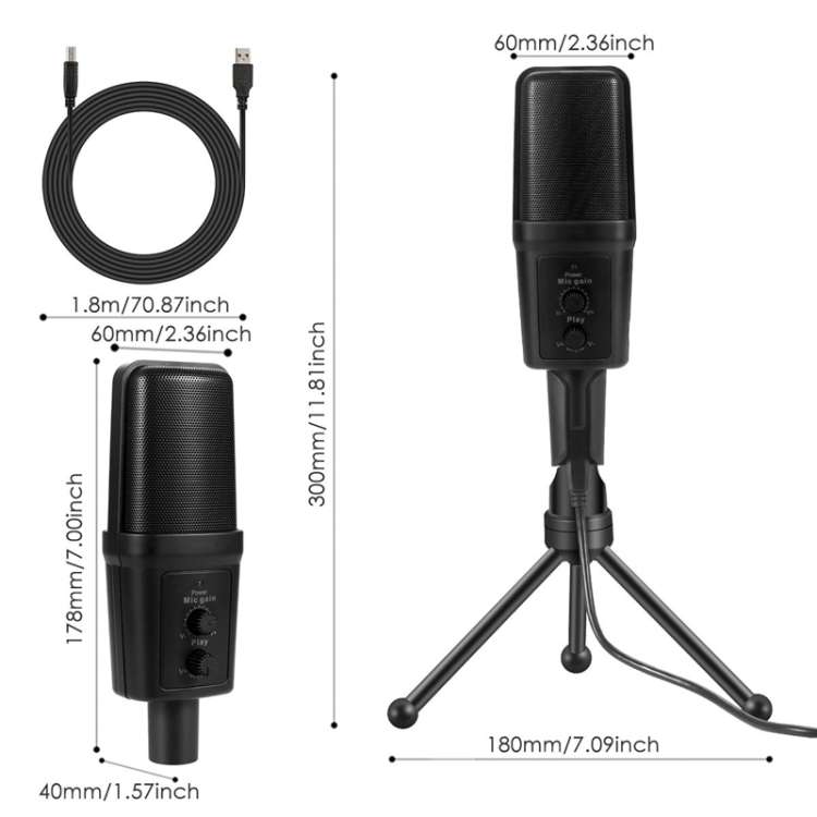 Yanmai SF-970 Professional Condenser Sound Recording Microphone with Tripod Holder & USB Cable , Cab