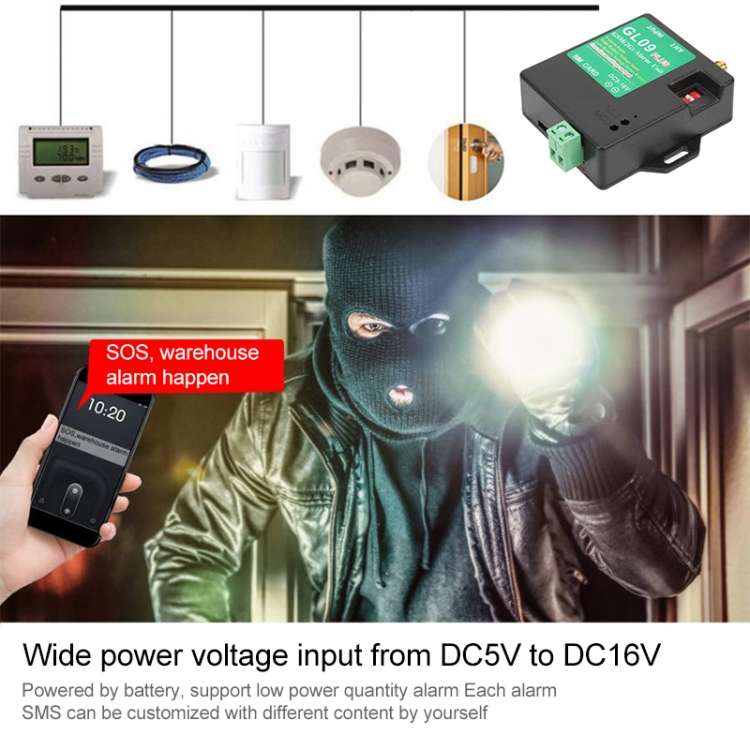 GL09 PLUS Low Standby Power Consumption 8-channel Monitoring GSM Alarm Module