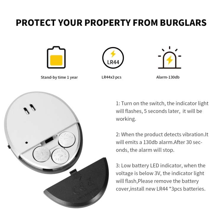 DOBERMAN SE-0106 Ultra-slim Round Door / Window Alert Detect Vibration Sensor Alarm for Home Alarms