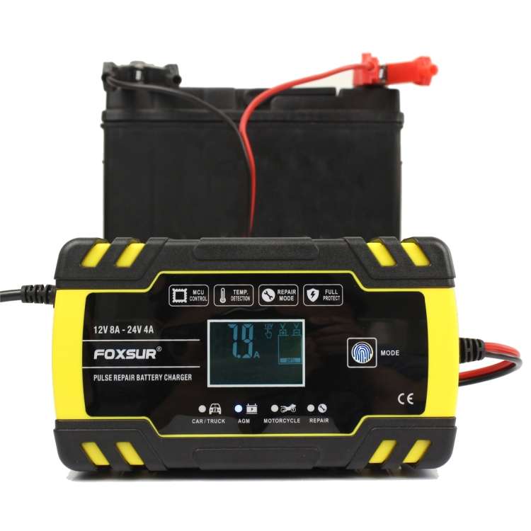 FOXSUR 12V-24V Car Motorcycle Truck Repair Battery Charger AGM Charger, EU Plug