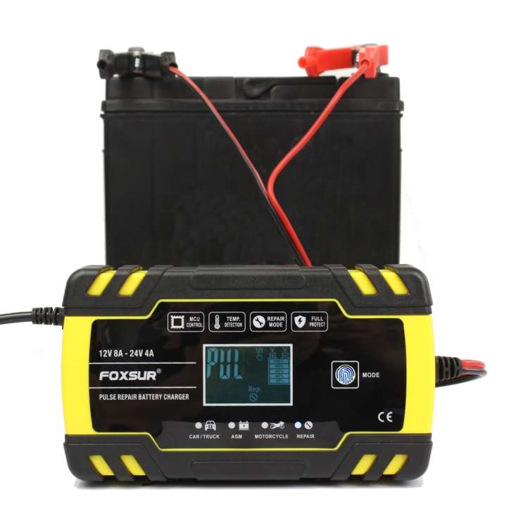 FOXSUR 12V-24V Car Motorcycle Truck Repair Battery Charger AGM Charger, EU Plug