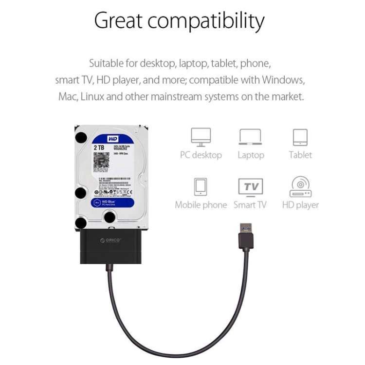 ORICO 20UTS-U3 USB 3.0 to SATA Hard Drive Adapter Cable Converter for 2.5 inch HDD / SSD, Support OT