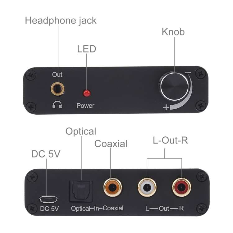 192KHz DAC Converter HD HIFI Optical to RCA+3.5mm Headphone 5.1 Channel Digital Audio Converter with