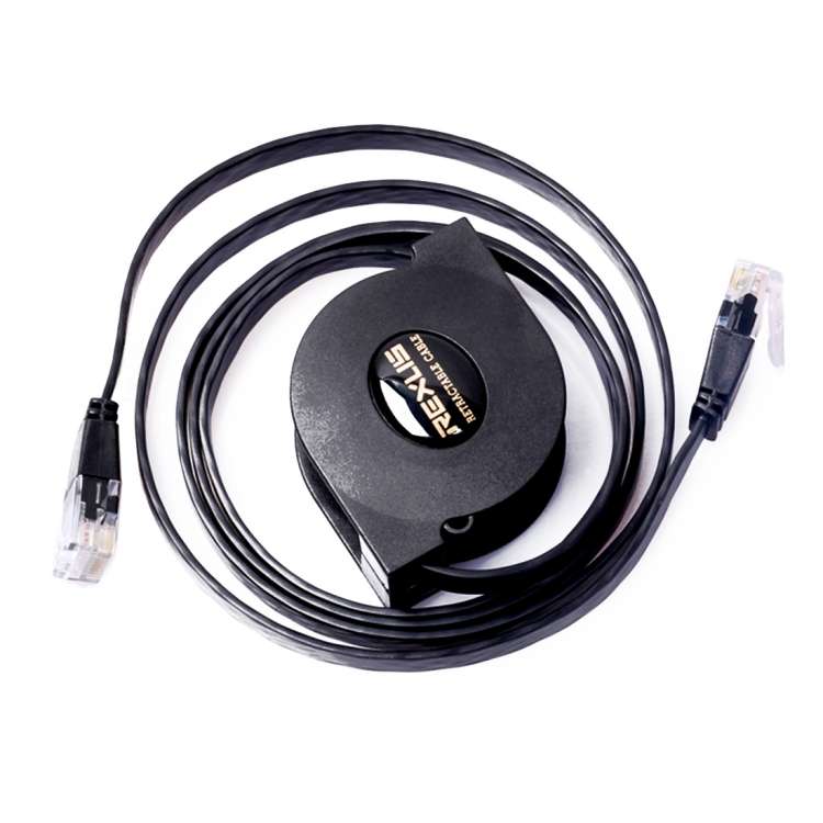 REXLIS 1m CAT6 Retractable Flat RJ45 Ethernet Network LAN Cable(Black)