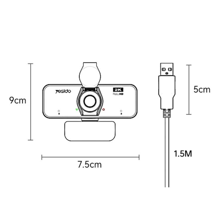 Yesido KM14 2K 4.0MP HD USB Webcam, Cable Length 1.5m