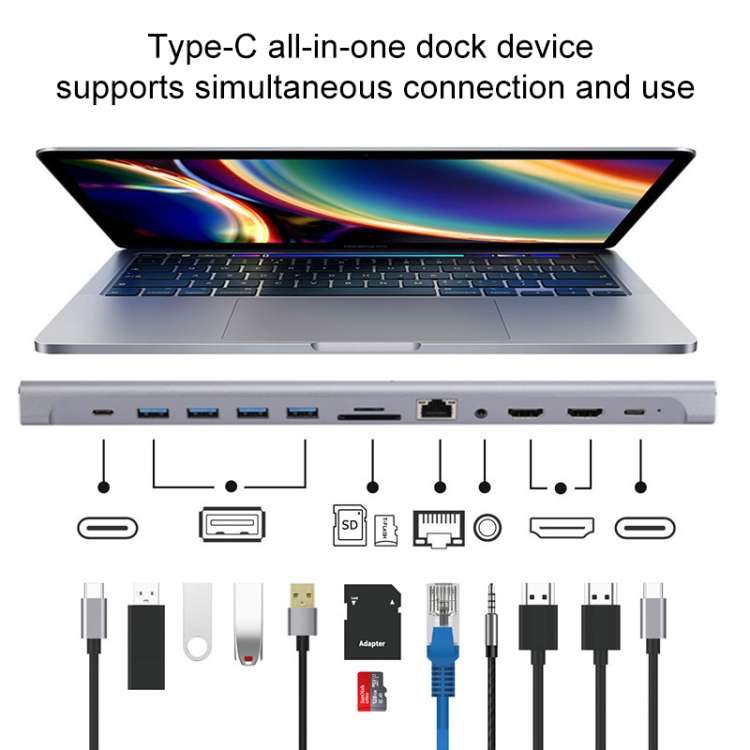 LS1094 12 in 1 Type-C to Dual HDMI Docking Station