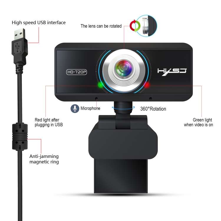 HXSJ S90 30fps 1 Megapixel 720P HD Webcam for Desktop / Laptop / Android TV, with 8m Sound Absorbing