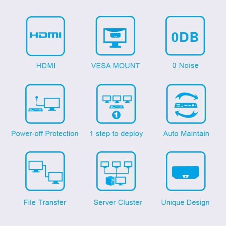 Zero Client R1 Mini PC, CORTEX QUAD A9 Quad Core up to 1.6GHz, RAM: 1GB, ROM: 8GB, Support HDMI, VGA