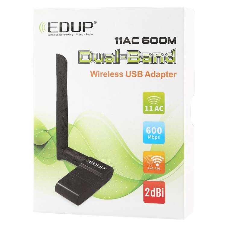 EDUP EP-AC1635 600Mbps Dual Band Wireless 11AC USB Ethernet Adapter 2dBi Antenna for Laptop / PC(Bla