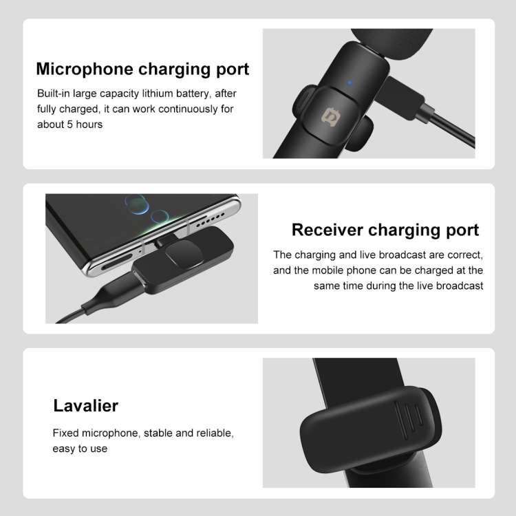 PULUZ Wireless Lavalier Noise Reduction Reverb Microphone for Type-C / USB-C Device, Support Phone C