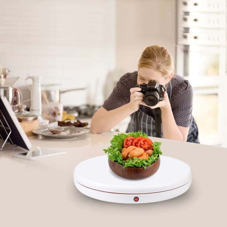 PULUZ 45cm Remote Control Adjusting Speed Rotating Turntable Display Stand, White, Load 100kg(EU Plu